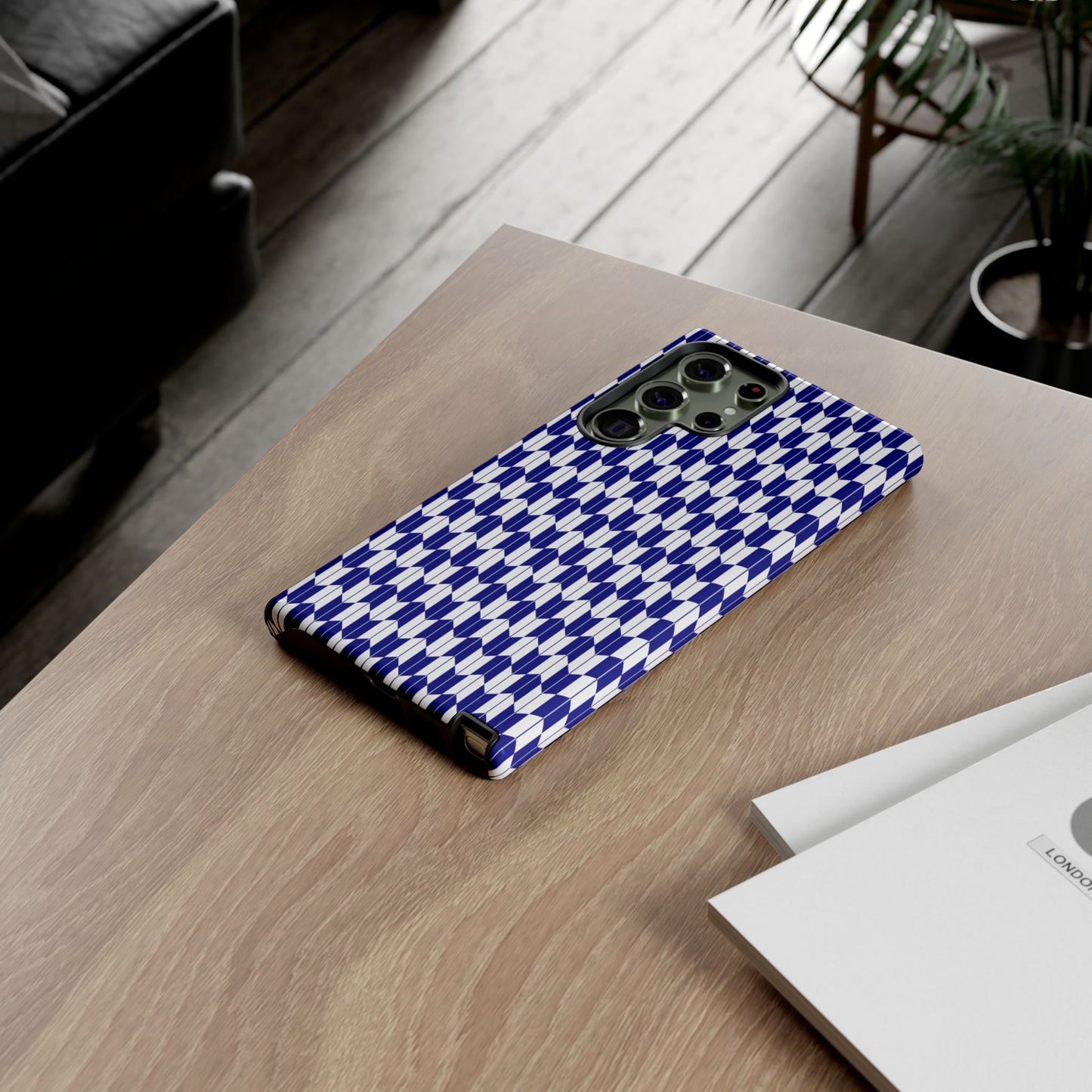 Navy Blue Geometric Phone Case for iPhone Samsung Pixel – Minimal Pattern Modern Aesthetic - JGUS