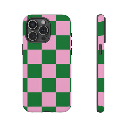 Pink Retro Checkered Phone Case – 90s Aesthetic, Vintage Grid Pattern for iPhone & Samsung - JGUS