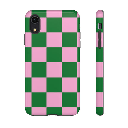 Pink Retro Checkered Phone Case – 90s Aesthetic, Vintage Grid Pattern for iPhone & Samsung - JGUS