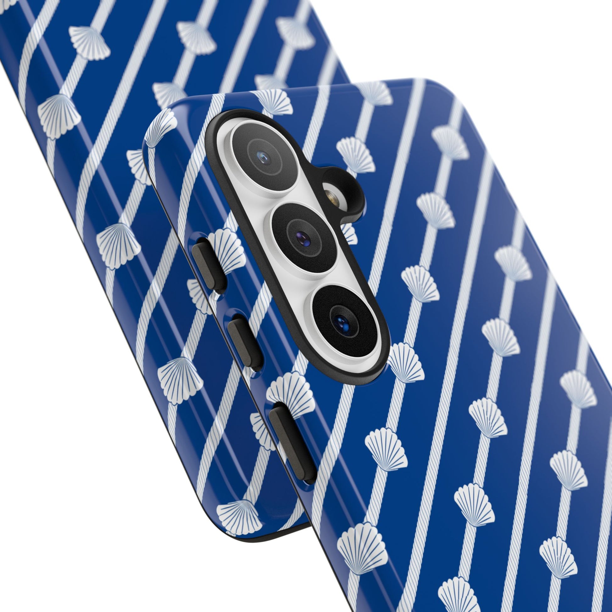 Navy Blue Seashell Phone Case for iPhone Samsung Pixel – Nautical Coastal Stripe Aesthetic - JGUS