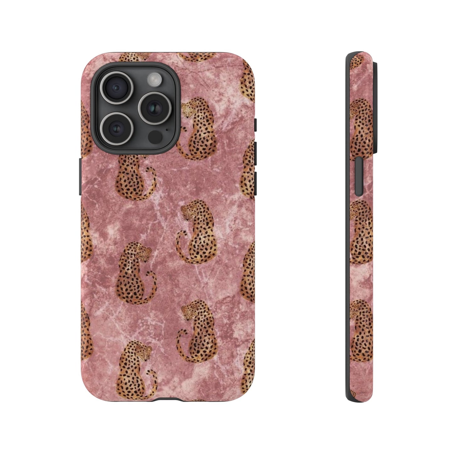 Pink Leopard Print Marble Phone Case – Cute Animal Design for iPhone & Samsung