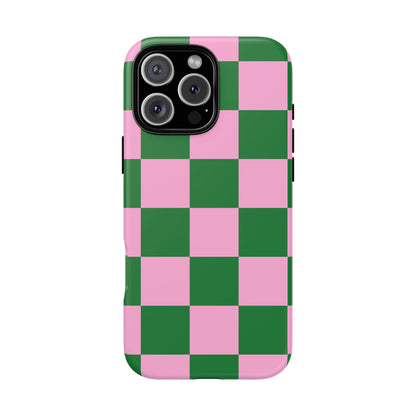 Pink Retro Checkered Phone Case – 90s Aesthetic, Vintage Grid Pattern for iPhone & Samsung - JGUS