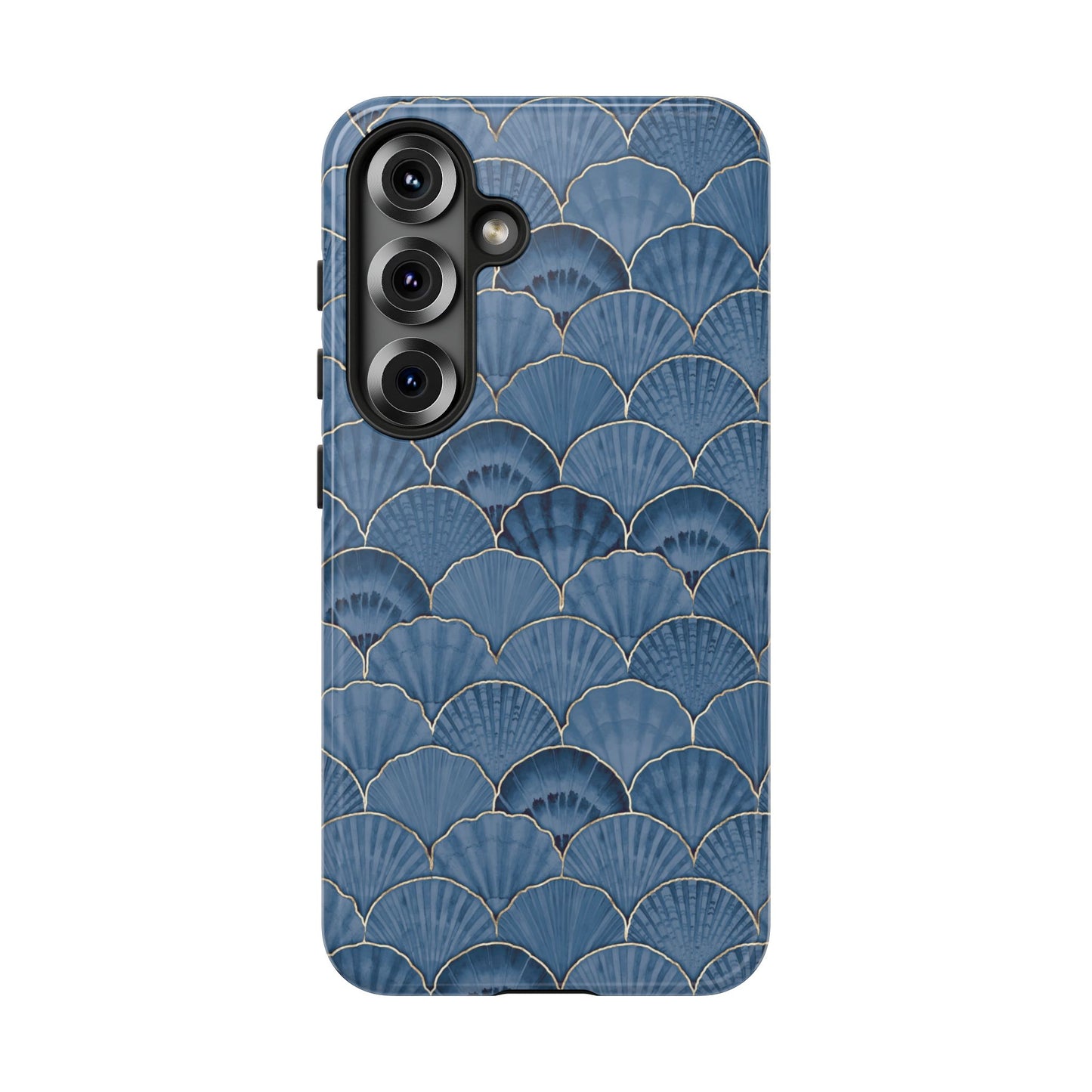 Blue Scallop Phone Case for iPhone Samsung Pixel – Art Deco Fan Gold Luxury Aesthetic - JGUS