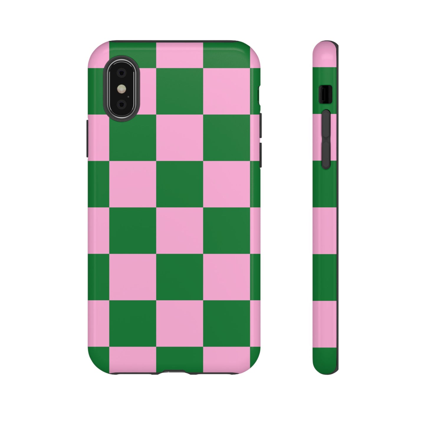 Pink Retro Checkered Phone Case – 90s Aesthetic, Vintage Grid Pattern for iPhone & Samsung - JGUS