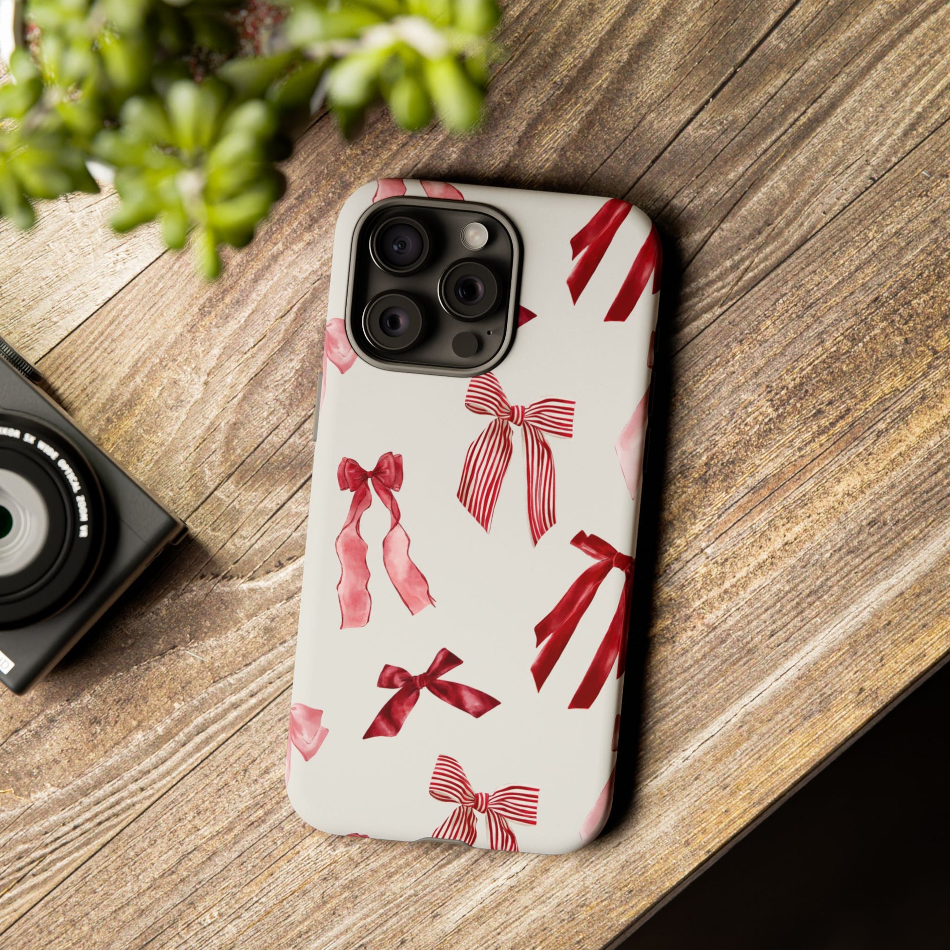 Burgundy Chic Bow Design Phone Case - JGUS