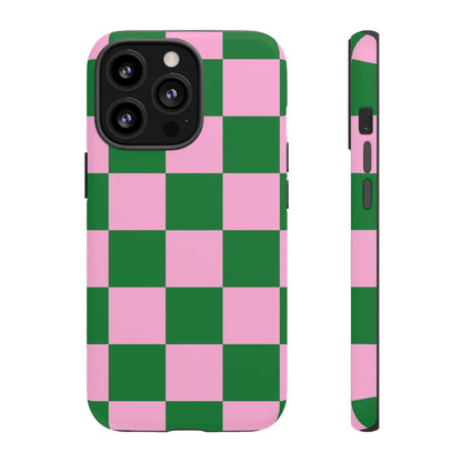 Pink Retro Checkered Phone Case – 90s Aesthetic, Vintage Grid Pattern for iPhone & Samsung - JGUS