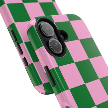 Pink Retro Checkered Phone Case – 90s Aesthetic, Vintage Grid Pattern for iPhone & Samsung