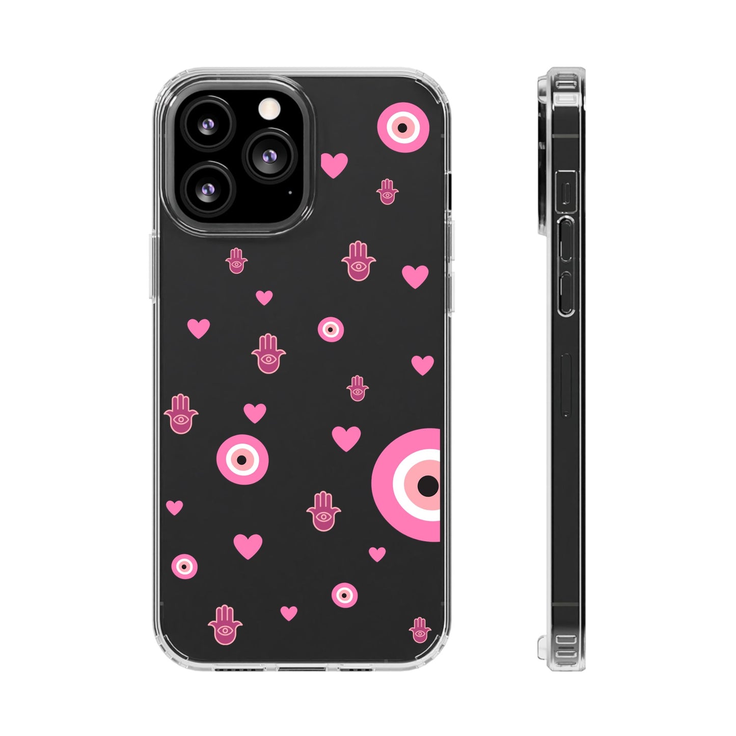 Devil's eye & Pink Hamsa Hand Clear Phone Case