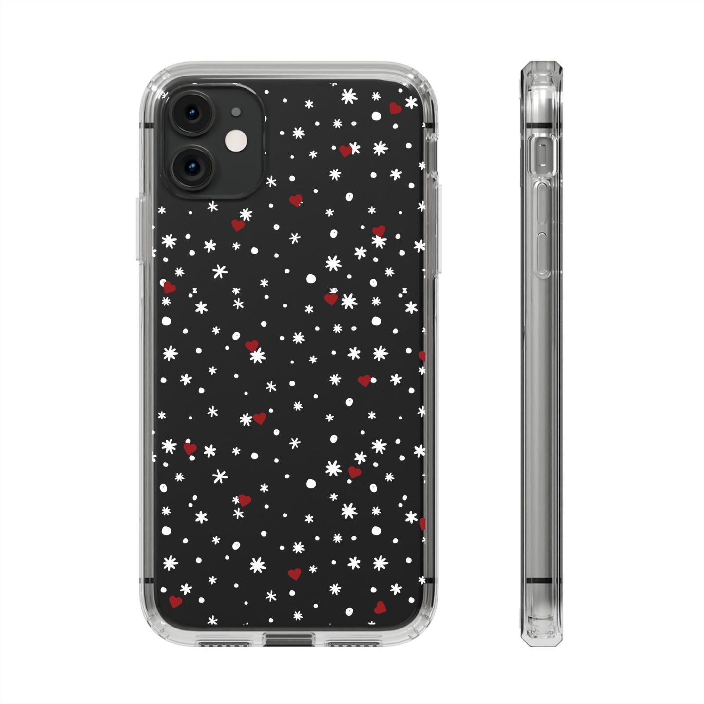 Snowy Hearts Clear Phone Case