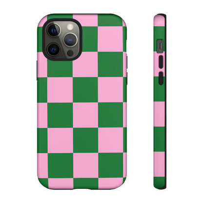 Pink Retro Checkered Phone Case – 90s Aesthetic, Vintage Grid Pattern for iPhone & Samsung - JGUS