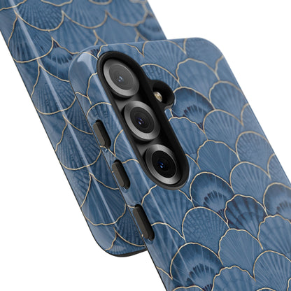 Blue Scallop Phone Case for iPhone Samsung Pixel – Art Deco Fan Gold Luxury Aesthetic - JGUS