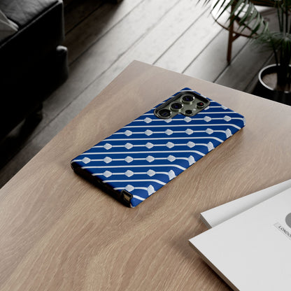 Navy Blue Seashell Phone Case for iPhone Samsung Pixel – Nautical Coastal Stripe Aesthetic - JGUS