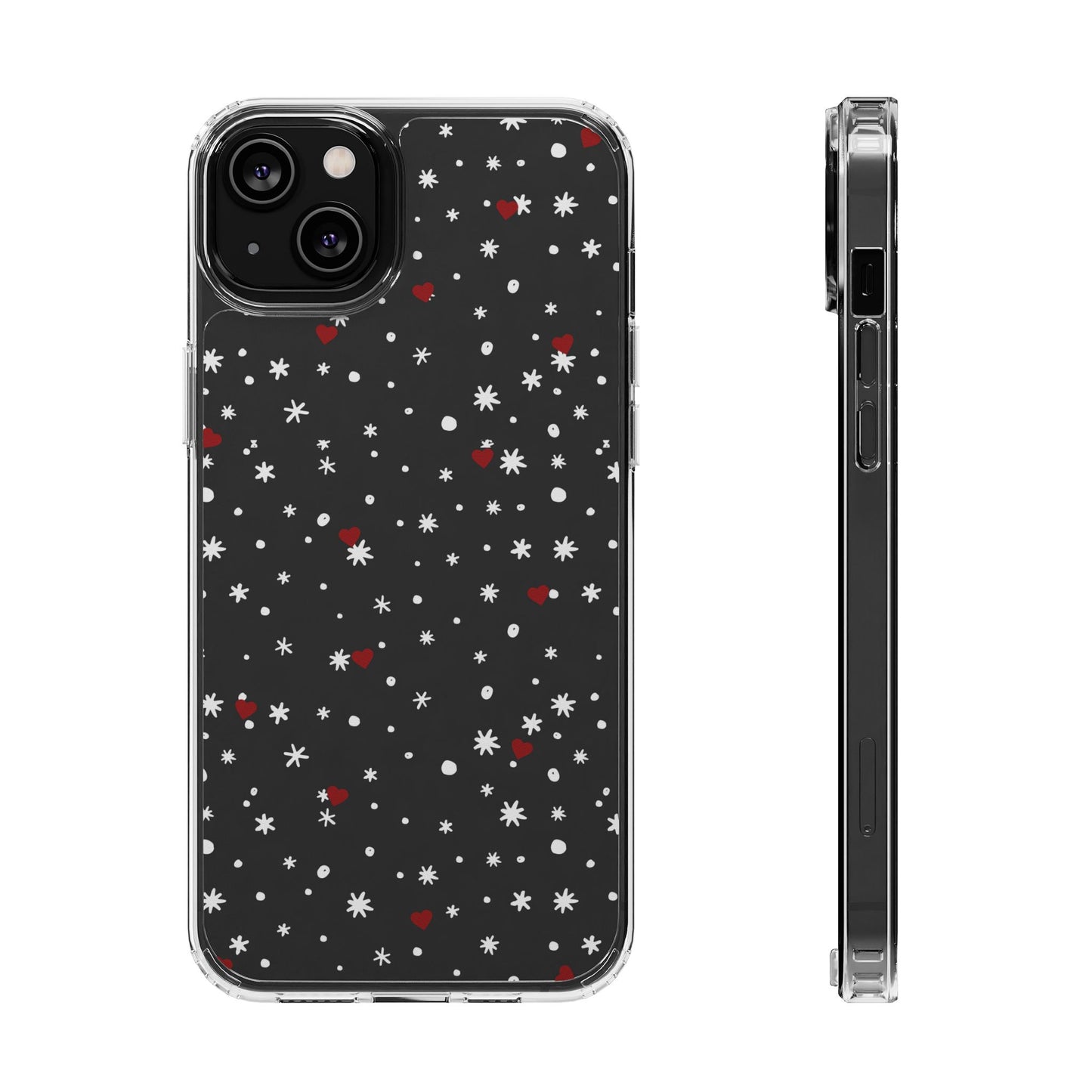 Snowy Hearts Clear Phone Case