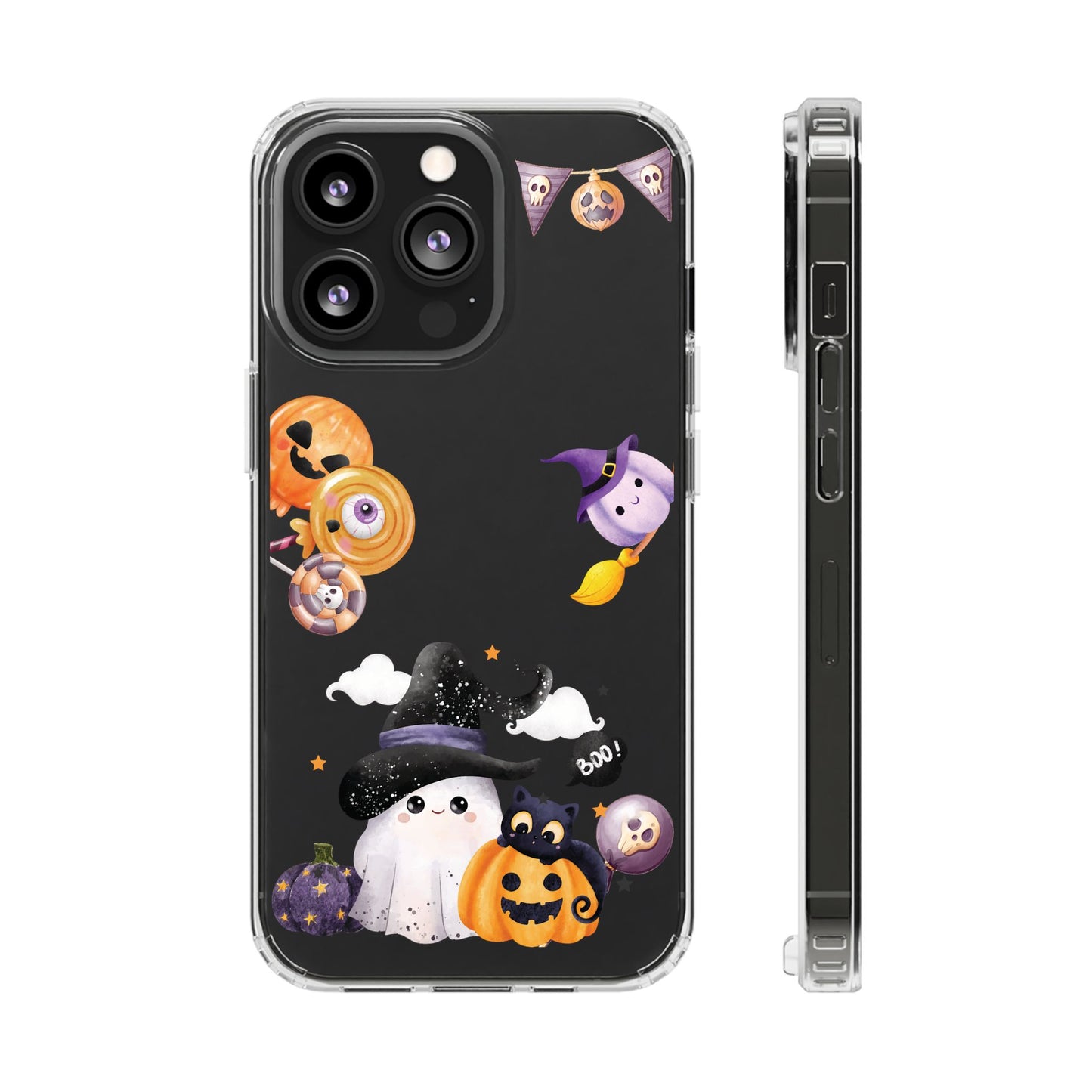 Halloween Clear Phone Case, Spooky Ghost iPhone 13 14 12 15 Pro Case, Trick or Treat Cover, Cute Halloween Gift