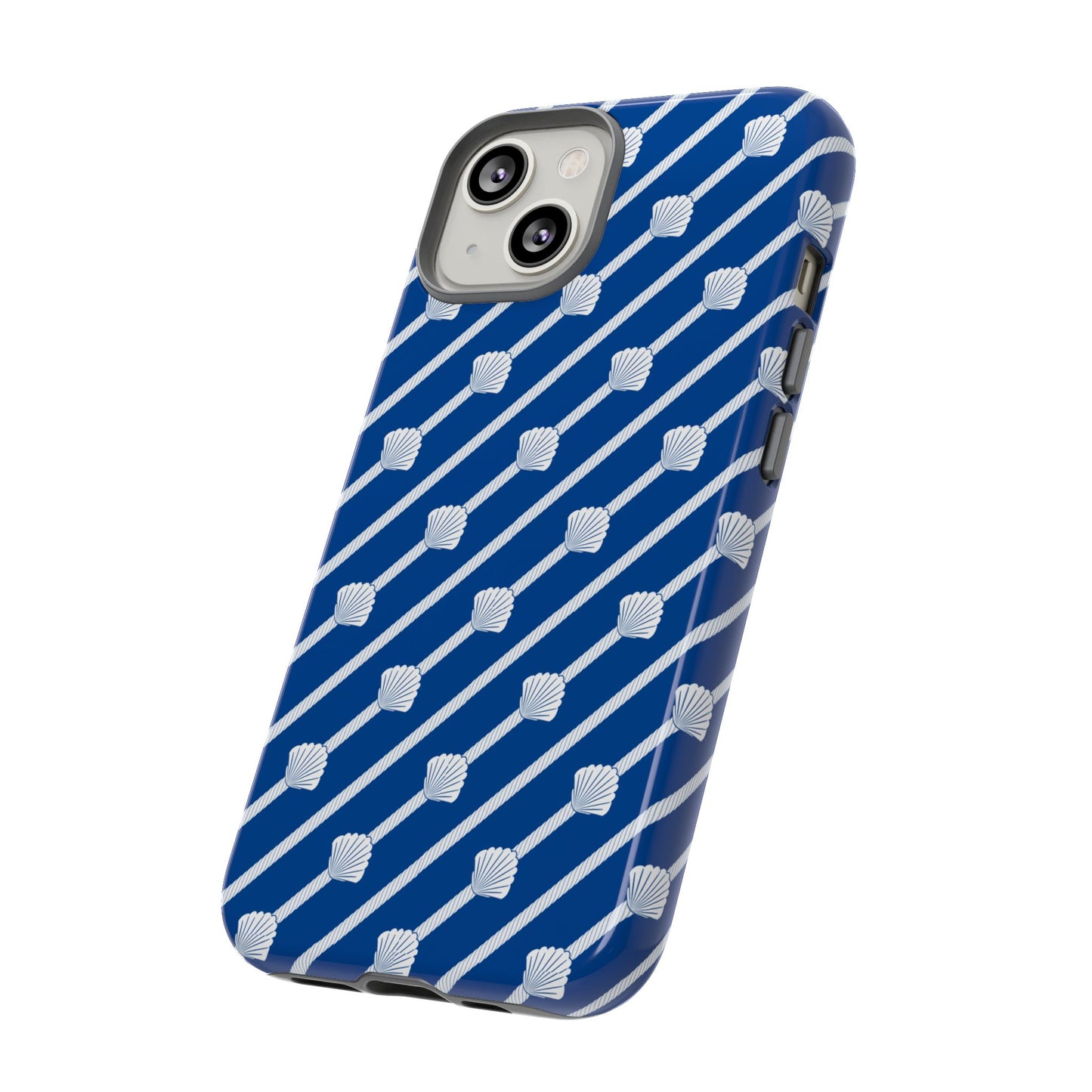 Navy Blue Seashell Phone Case for iPhone Samsung Pixel – Nautical Coastal Stripe Aesthetic - JGUS