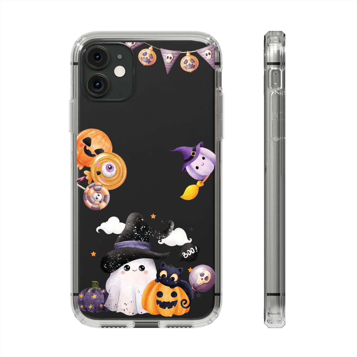 Halloween Clear Phone Case, Spooky Ghost iPhone 13 14 12 15 Pro Case, Trick or Treat Cover, Cute Halloween Gift