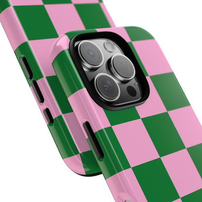 Pink Retro Checkered Phone Case – 90s Aesthetic, Vintage Grid Pattern for iPhone & Samsung - JGUS