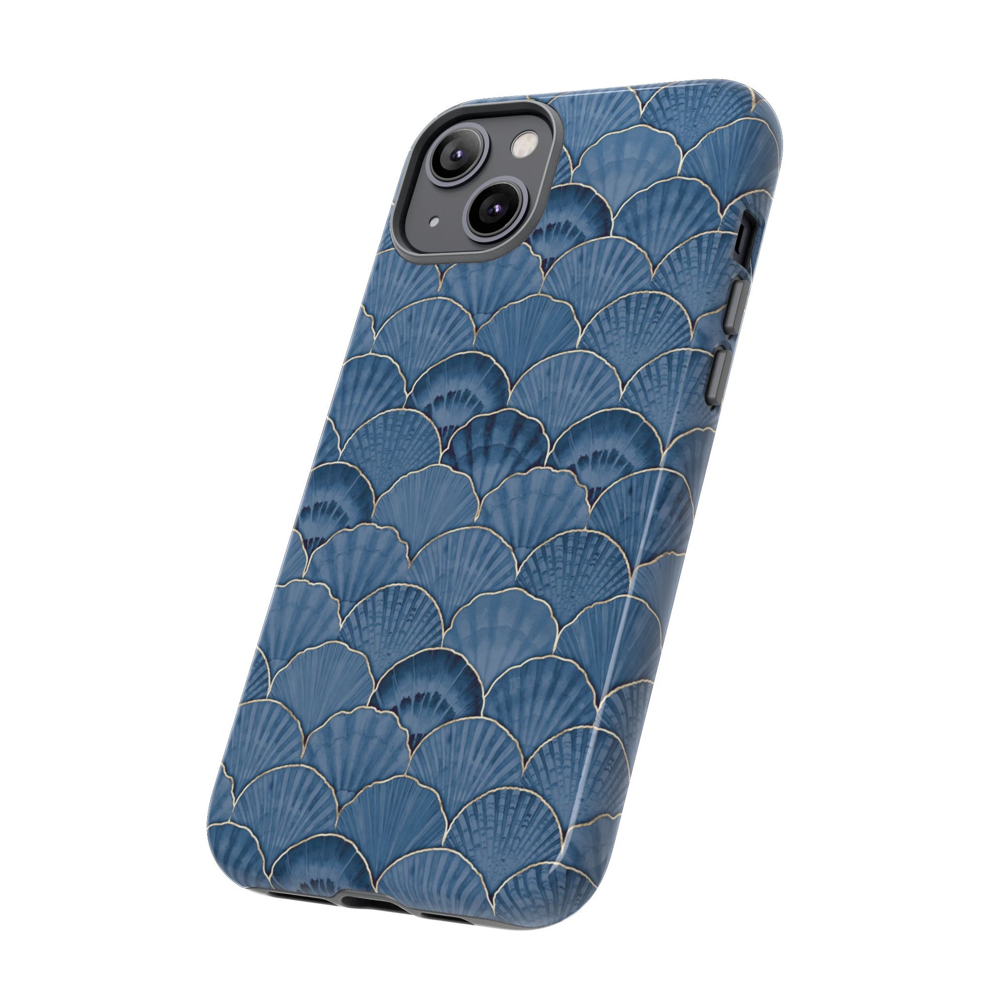 Blue Scallop Phone Case for iPhone Samsung Pixel – Art Deco Fan Gold Luxury Aesthetic - JGUS