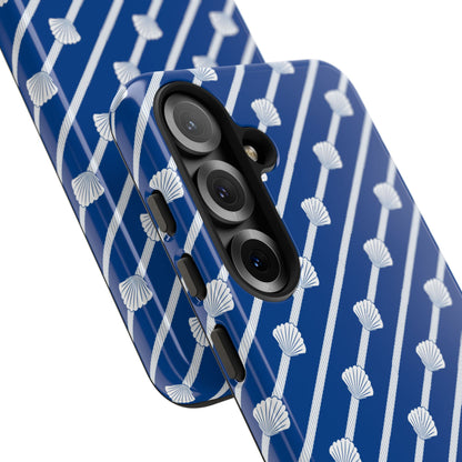 Navy Blue Seashell Phone Case for iPhone Samsung Pixel – Nautical Coastal Stripe Aesthetic - JGUS