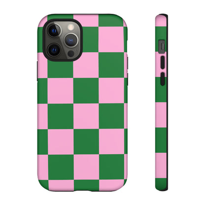 Pink Retro Checkered Phone Case – 90s Aesthetic, Vintage Grid Pattern for iPhone & Samsung - JGUS