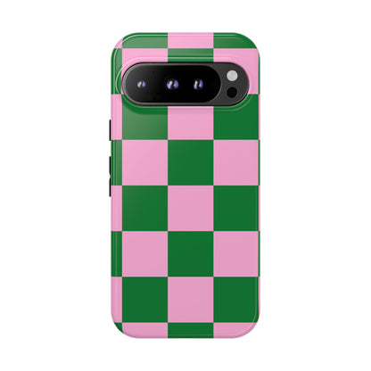 Pink Retro Checkered Phone Case – 90s Aesthetic, Vintage Grid Pattern for iPhone & Samsung - JGUS