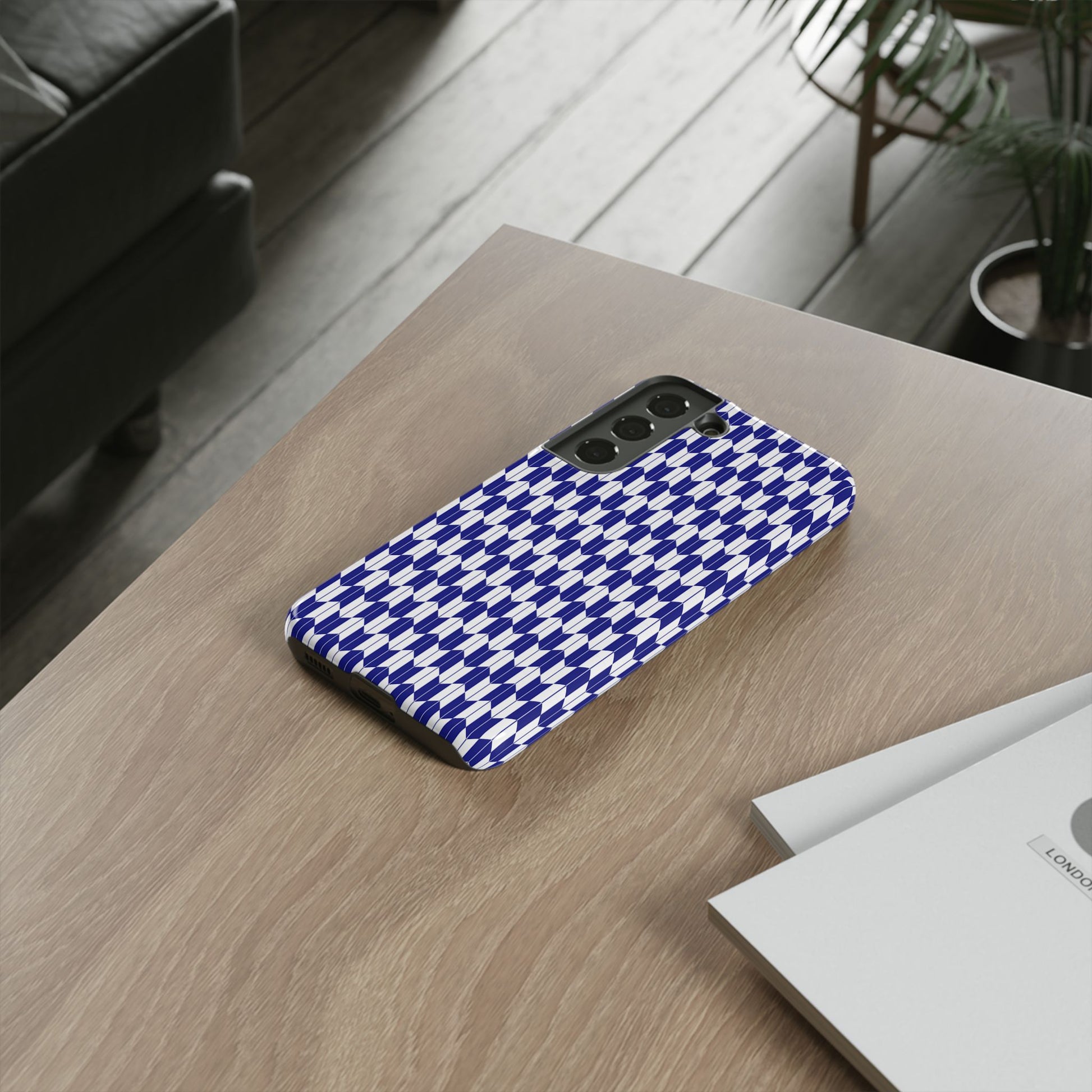 Navy Blue Geometric Phone Case for iPhone Samsung Pixel – Minimal Pattern Modern Aesthetic - JGUS