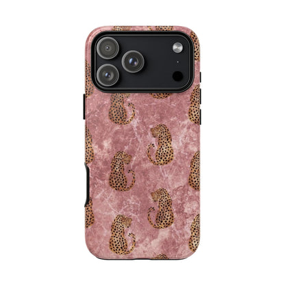 Pink Leopard Print Marble Phone Case – Cute Animal Design for iPhone & Samsung