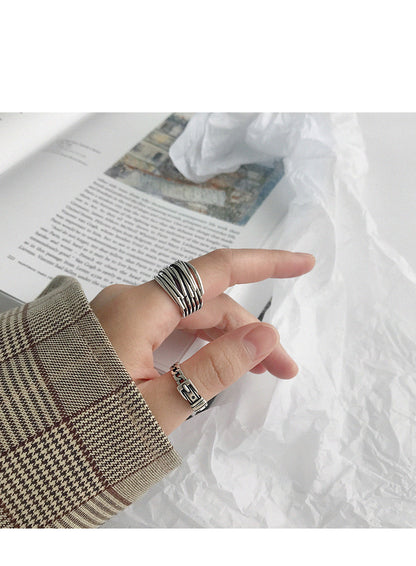 Retro Geometric Sterling Silver Plating Open Ring | Unique Fashion Accessory