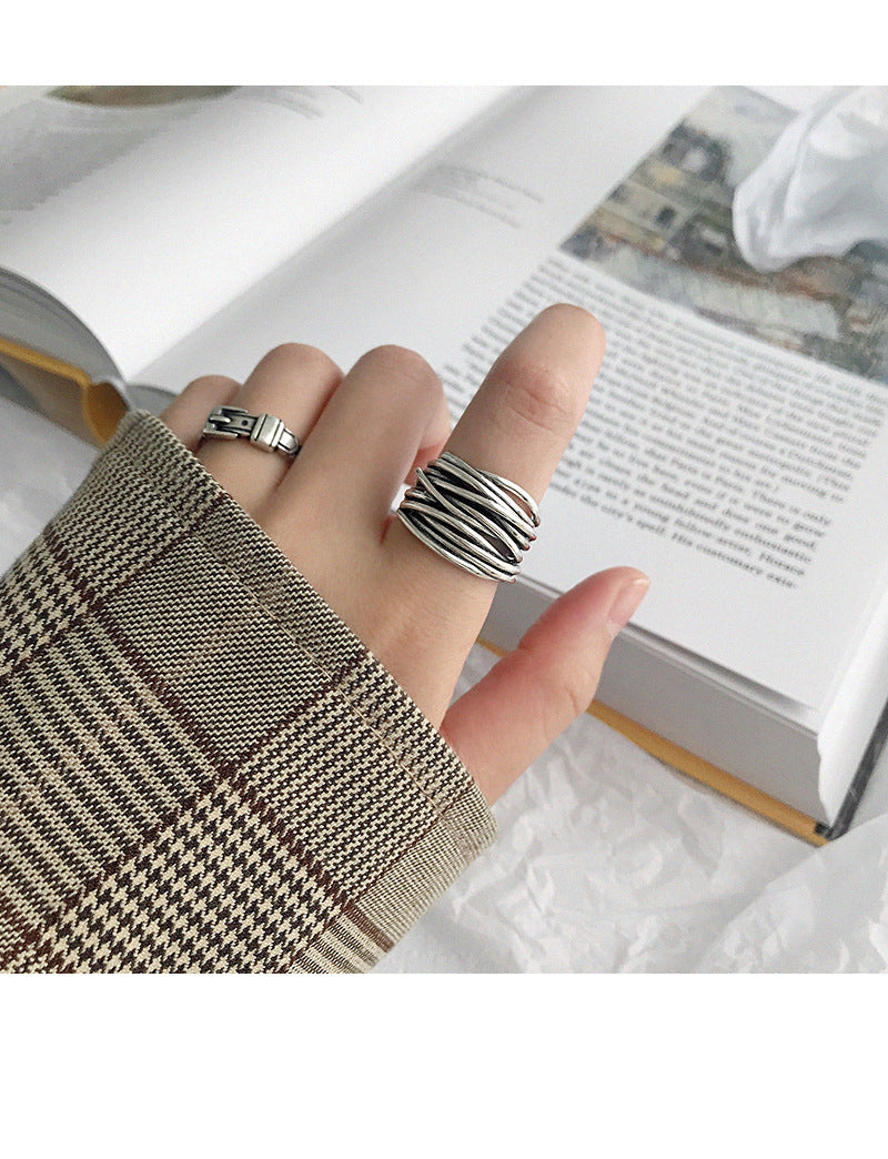 Retro Geometric Sterling Silver Plating Open Ring | Unique Fashion Accessory