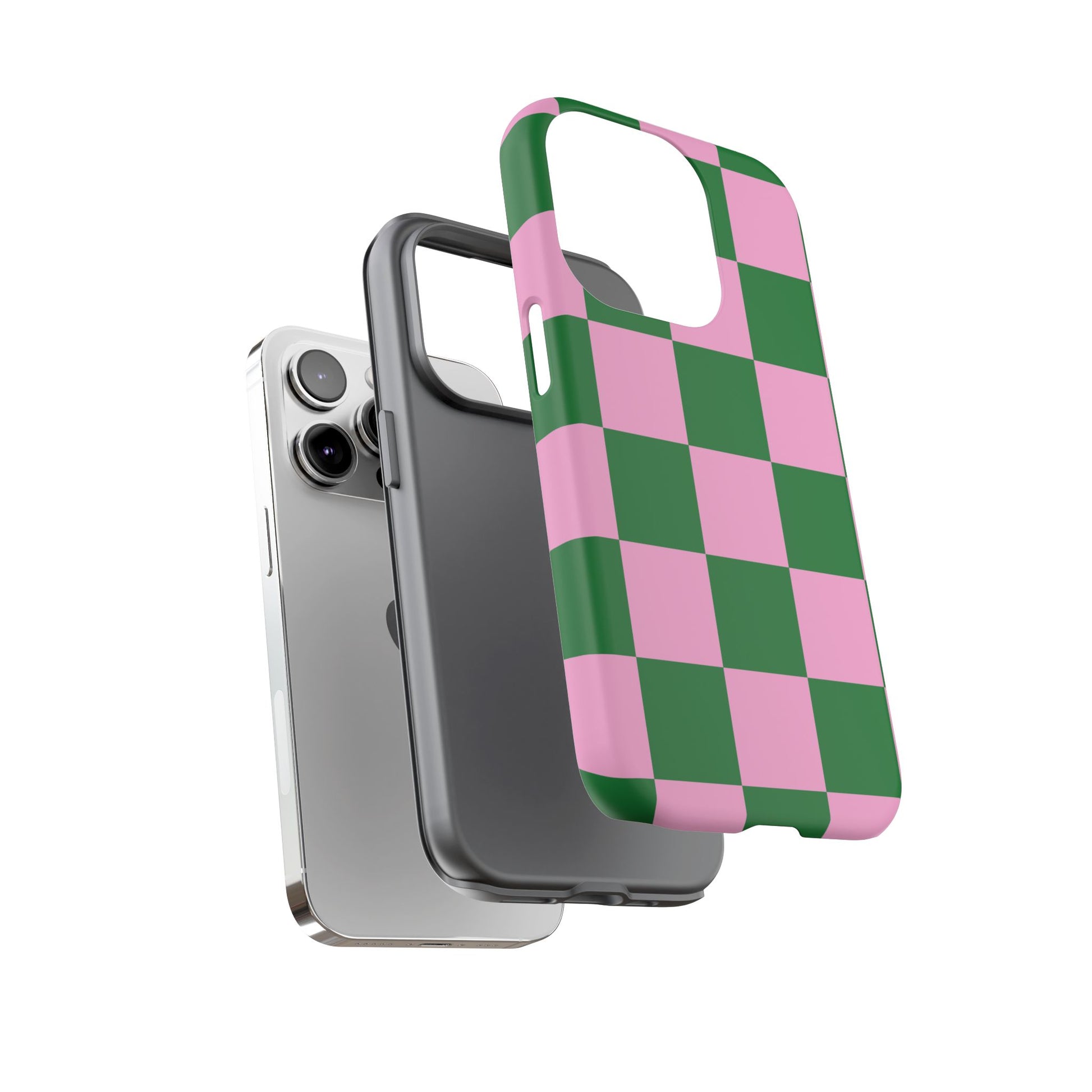 Pink Retro Checkered Phone Case – 90s Aesthetic, Vintage Grid Pattern for iPhone & Samsung - JGUS