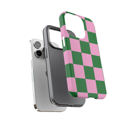 Pink Retro Checkered Phone Case – 90s Aesthetic, Vintage Grid Pattern for iPhone & Samsung - JGUS