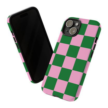 Pink Retro Checkered Phone Case – 90s Aesthetic, Vintage Grid Pattern for iPhone & Samsung - JGUS