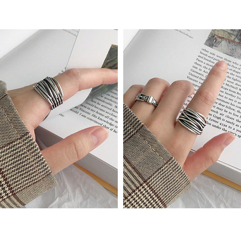 Retro Geometric Sterling Silver Plating Open Ring | Unique Fashion Accessory