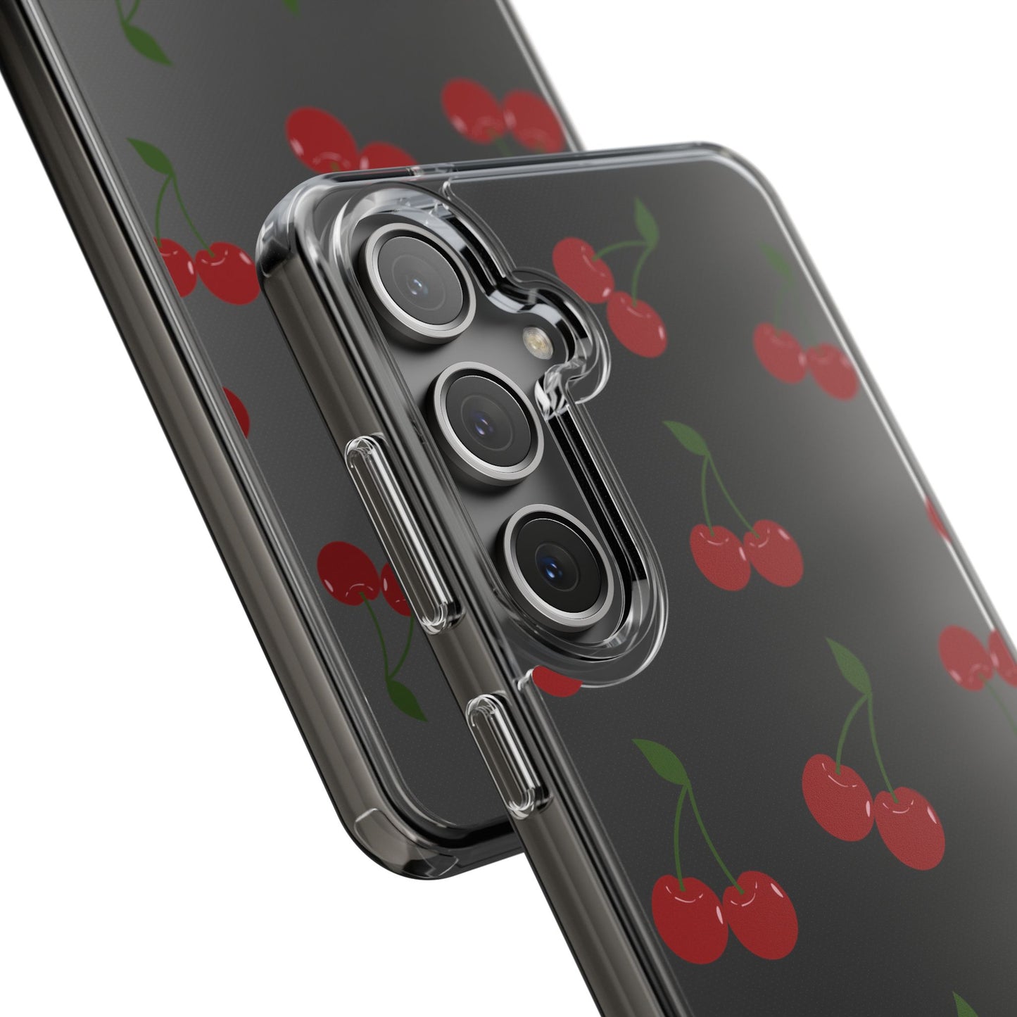 Random Cherry Pattern Clear Phone Case – Playful and Protective