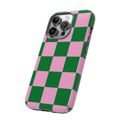 Pink Retro Checkered Phone Case – 90s Aesthetic, Vintage Grid Pattern for iPhone & Samsung - JGUS