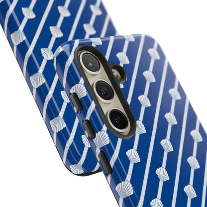 Navy Blue Seashell Phone Case for iPhone Samsung Pixel – Nautical Coastal Stripe Aesthetic - JGUS