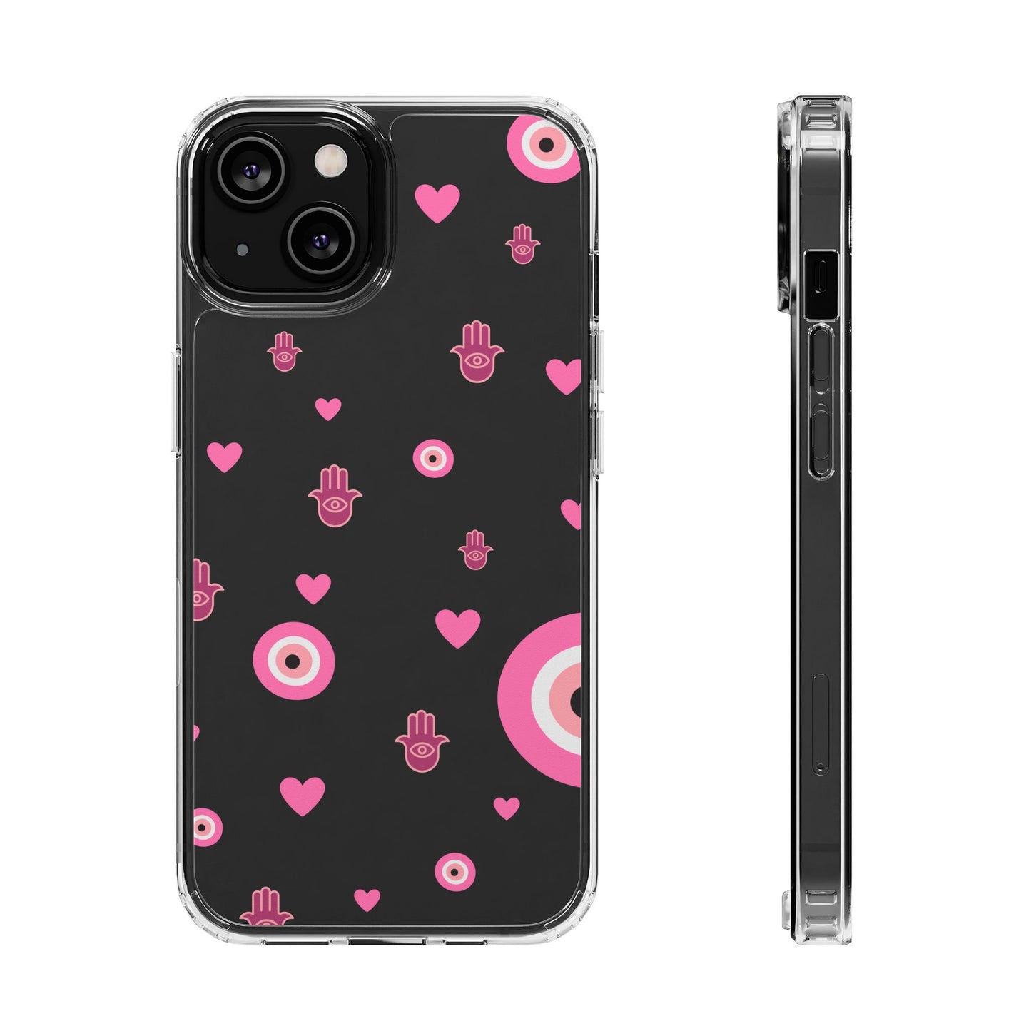 Devil's eye & Pink Hamsa Hand Clear Phone Case