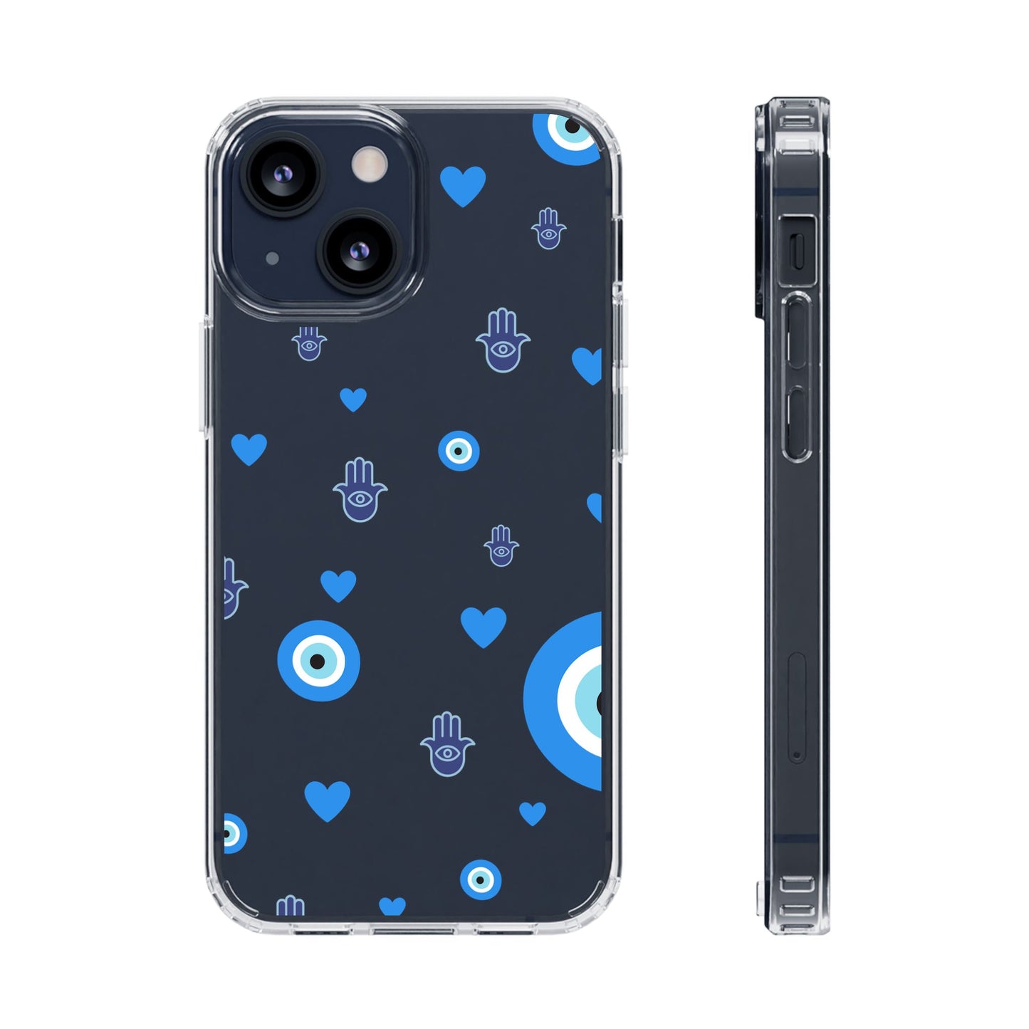 Blue Evil Eye Pattern Clear Phone Case