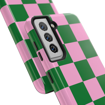 Pink Retro Checkered Phone Case – 90s Aesthetic, Vintage Grid Pattern for iPhone & Samsung