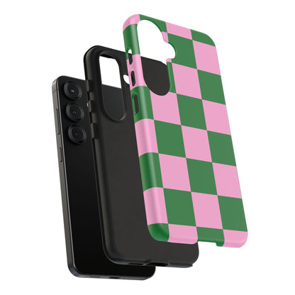 Pink Retro Checkered Phone Case – 90s Aesthetic, Vintage Grid Pattern for iPhone & Samsung - JGUS