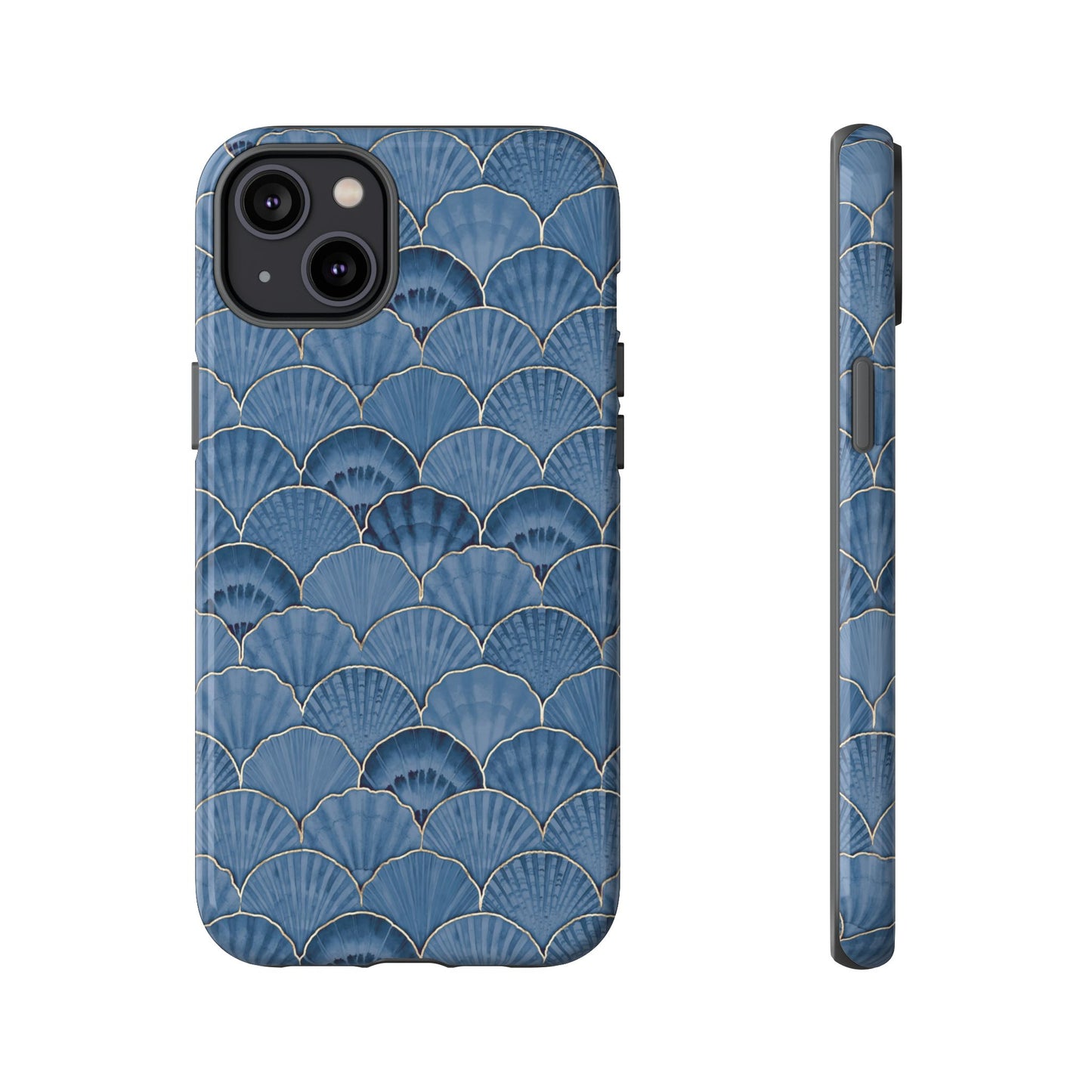 Blue Scallop Phone Case for iPhone Samsung Pixel – Art Deco Fan Gold Luxury Aesthetic - JGUS