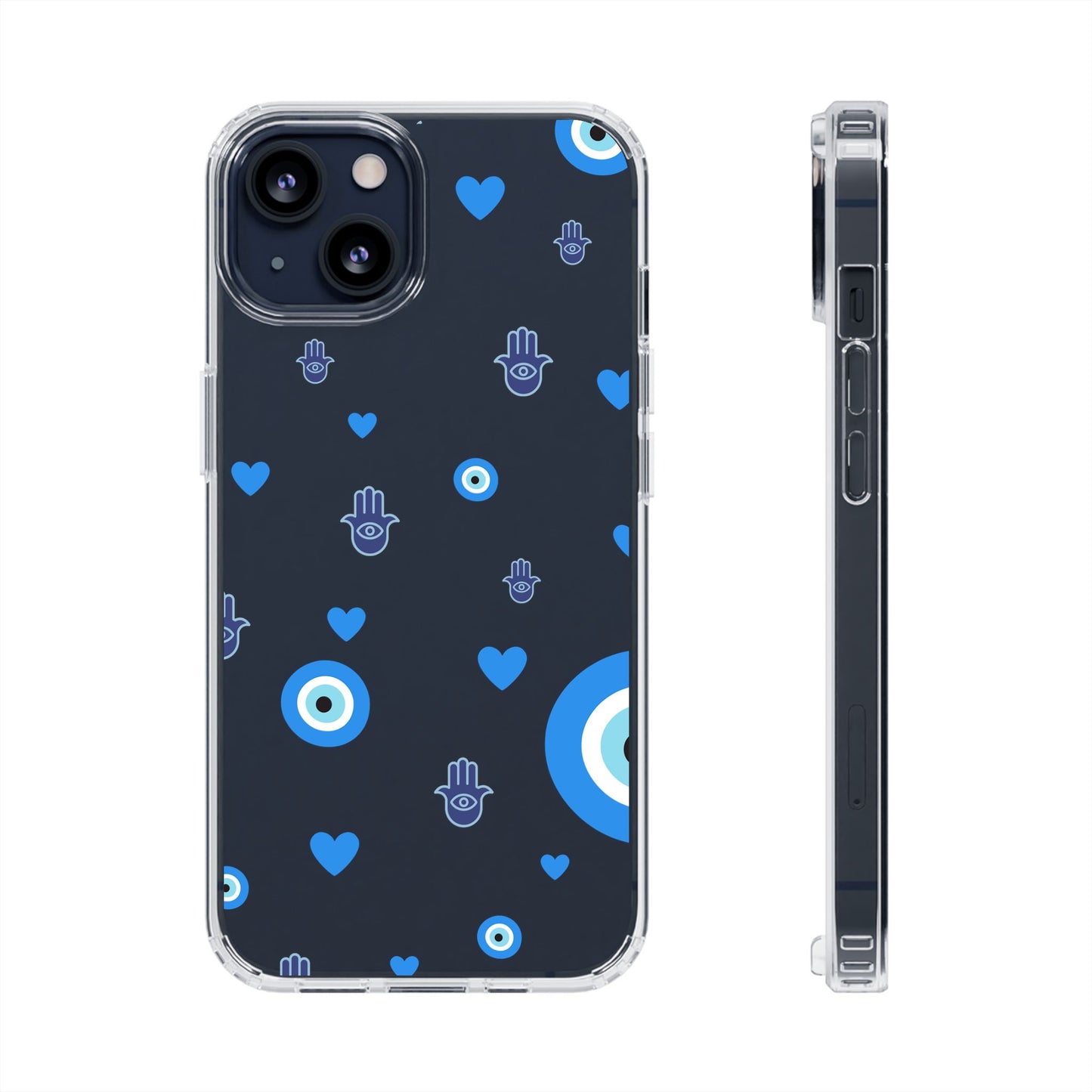 Blue Evil Eye Pattern Clear Phone Case