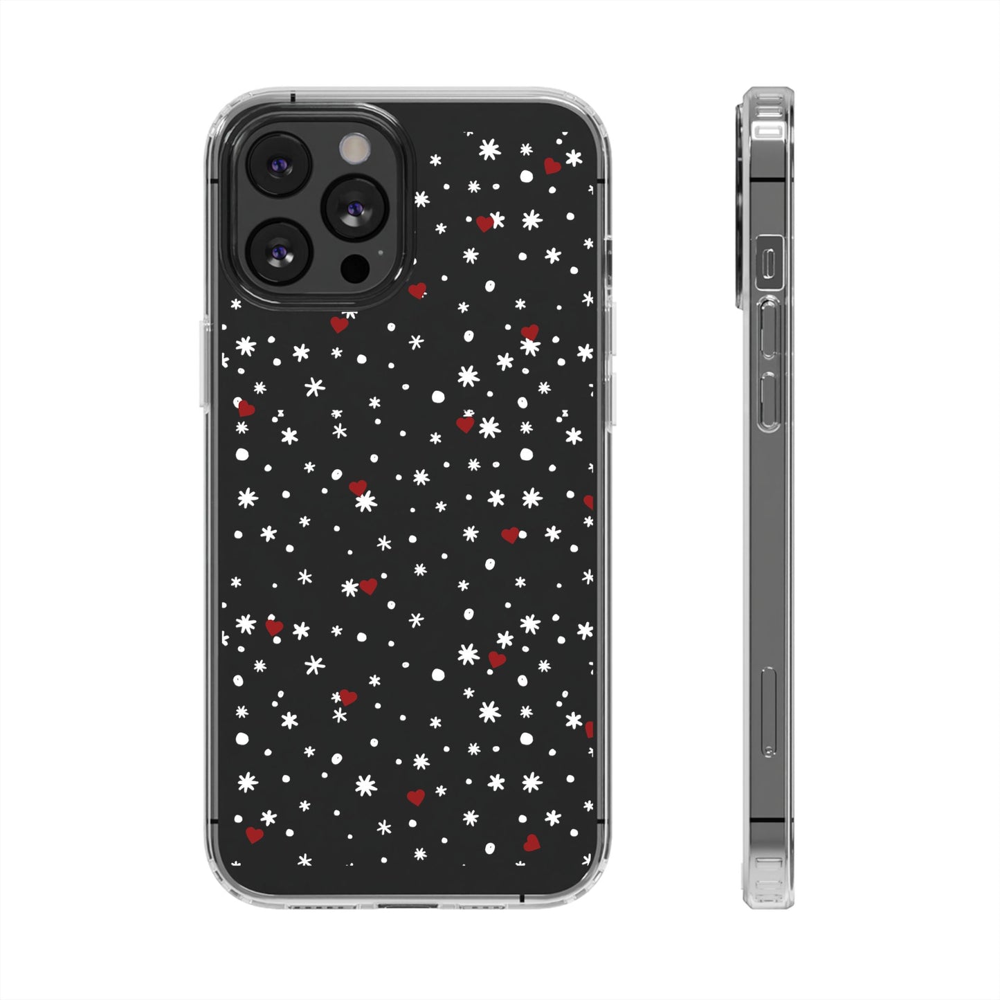 Snowy Hearts Clear Phone Case