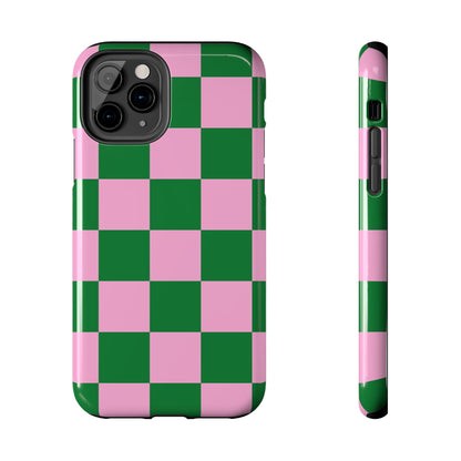 Pink Retro Checkered Phone Case – 90s Aesthetic, Vintage Grid Pattern for iPhone & Samsung