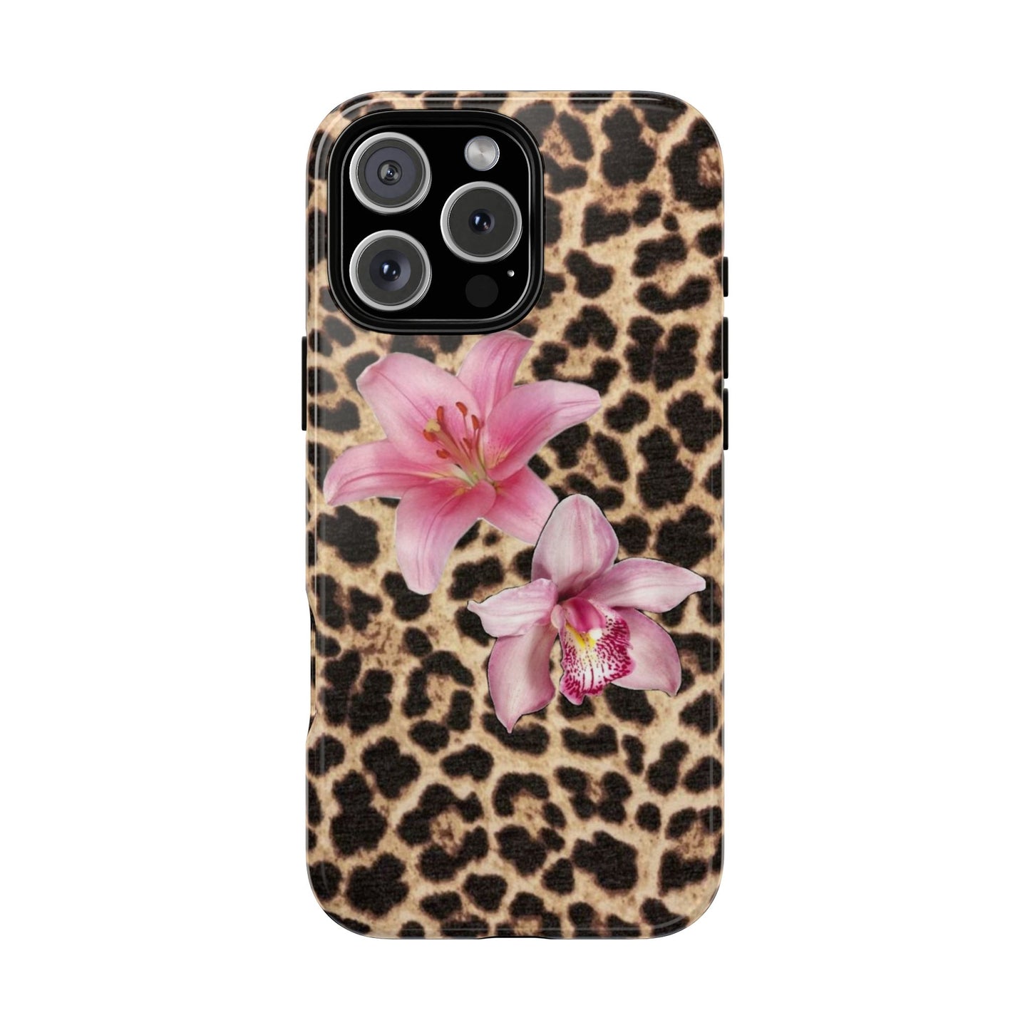 Leopard Print Phone Case with Pink Flowers – Stylish Floral Animal Design for iPhone & Samsung