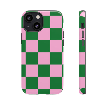 Pink Retro Checkered Phone Case – 90s Aesthetic, Vintage Grid Pattern for iPhone & Samsung - JGUS