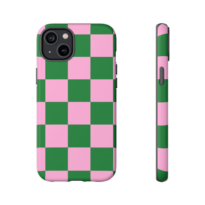 Pink Retro Checkered Phone Case – 90s Aesthetic, Vintage Grid Pattern for iPhone & Samsung - JGUS