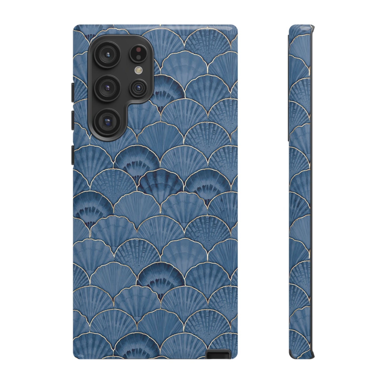 Blue Scallop Phone Case for iPhone Samsung Pixel – Art Deco Fan Gold Luxury Aesthetic - JGUS
