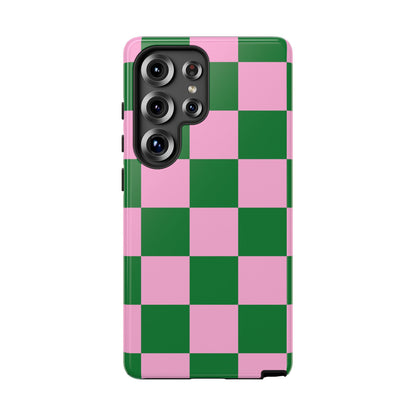 Pink Retro Checkered Phone Case – 90s Aesthetic, Vintage Grid Pattern for iPhone & Samsung - JGUS