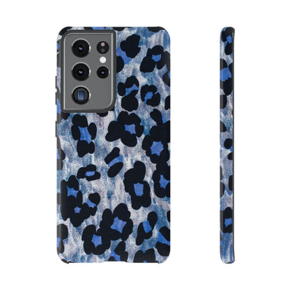 Blue & Black Leopard Print Phone Case – Bold Animal Pattern for iPhone & Samsung